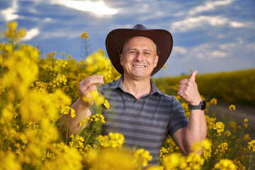 Farmer at canola plantation