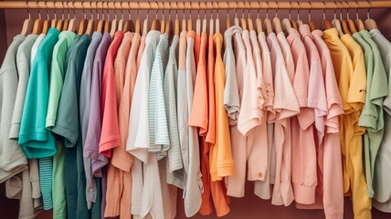 Colourful clothes on clothing rack pastel colorful  Generative AI