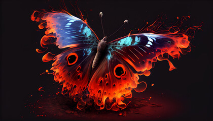 Bright Fiery Butterfly. Generate Ai.