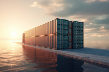 cargo shipping container working at sea port logistic busi. AI Generative.