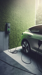 Concept of EV charger station application graphic of electric car charging. Generative AI.