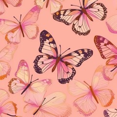 Fototapeta na wymiar wallpaper with a butterfly pattern: pink delight blooming on your walls