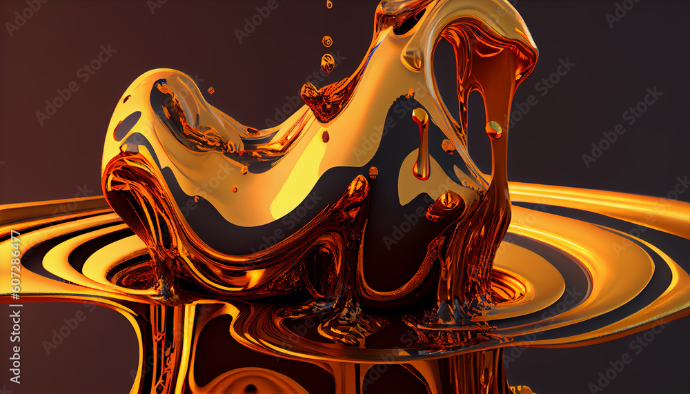 Wall mural Liquid Molten Gold. Generate Ai.