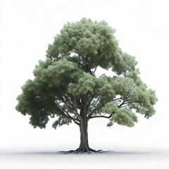 Realistic Trees In The Middle Of No Where, White Background, Green Tree, AI-Generating-Image