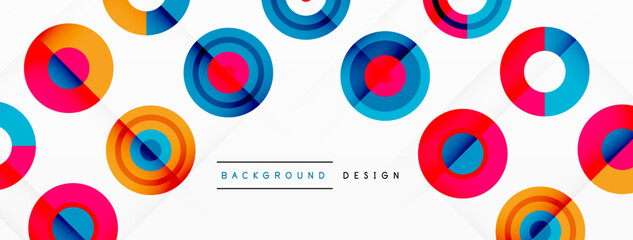 Eye-catching background of colorful circles of equal size arranged in abstract pattern. Circle boasts unique tone or hue, creating rainbow effect. Design has upbeat, contemporary feel