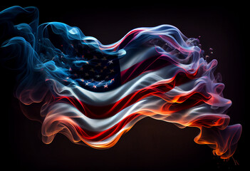 Obraz na płótnie Canvas USA wavy flag made of smoke high quality image. Generate Ai.