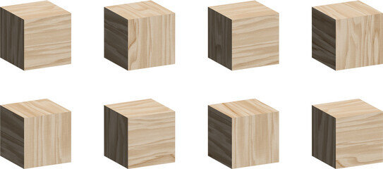 Set of wooden cubes isolated on white background, 3d rendering