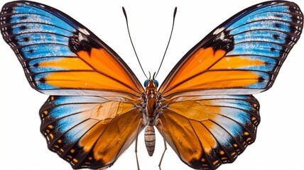 Very beautiful blue yellow orange butterfly in flight Generative AI