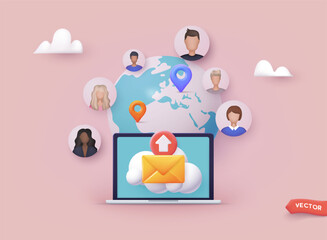 Running email campaign, email advertising, direct digital marketing. Subscribe to newsletter. Vector illustration for online marketing and business. 3D Web Vector Illustrations.