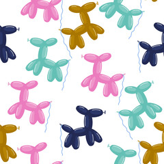 Seamless pattern with poodle balloons. Kids party print. Vector hand drawn illustration. - 607289438