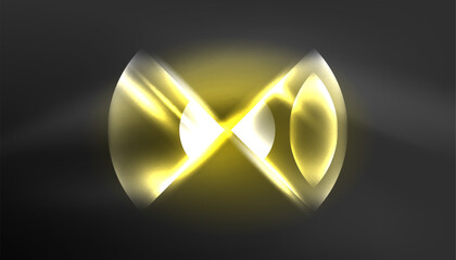 Abstract background techno neon glowing circle shapes and round elemetns with light flare effects. Hi-tech design for wallpaper, banner, background, landing page, wall art, invitation, prints, posters