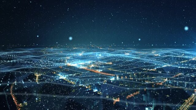 smart Connected city skyline. Futuristic network concept, city Technology