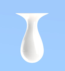 Cream or milk drop on blue background 3d render. White isolated border with dripping liquid texture. Falling droplet of mayonnaise, yogurt or shampoo, mock up food or cosmetic product. 3D illustration