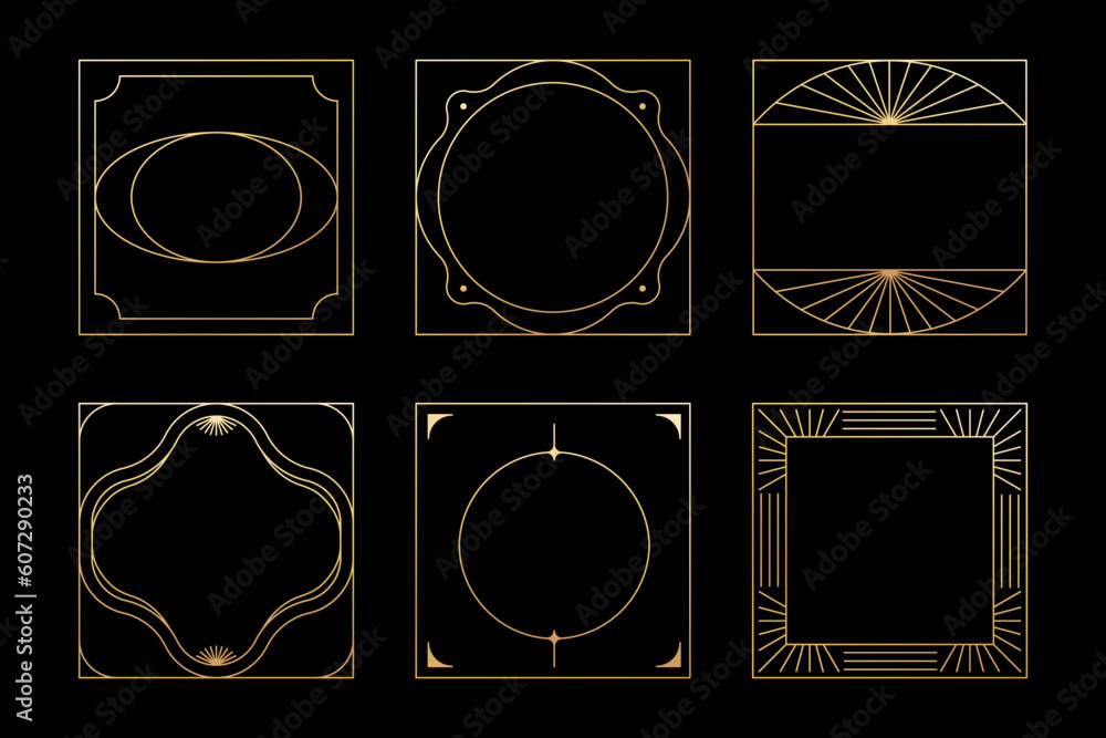 Aufkleber Vector set of linear frames and borders - square abstract design elements for decoration or logo design templates in modern minimalist style with copy space for text, social media posts, covers