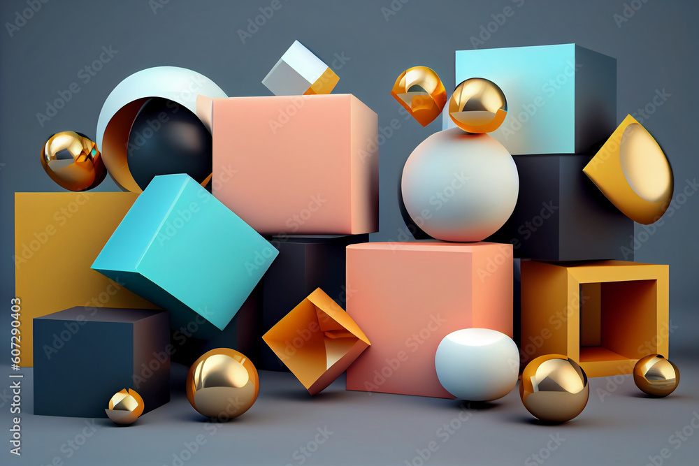 Poster abstract 3d rendering of geometric shapes. composition with squares. cube design. modern background 