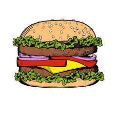 Burger sketch. Illustration on transparent background