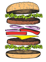 Burger sketch. Illustration on transparent background