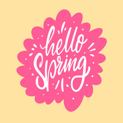 Hello Spring white color calligraphy lettering text.