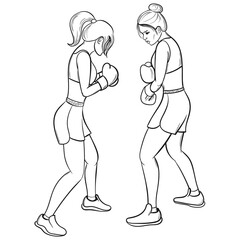 Woman boxing. Girls sparring. Illustration on transparent background