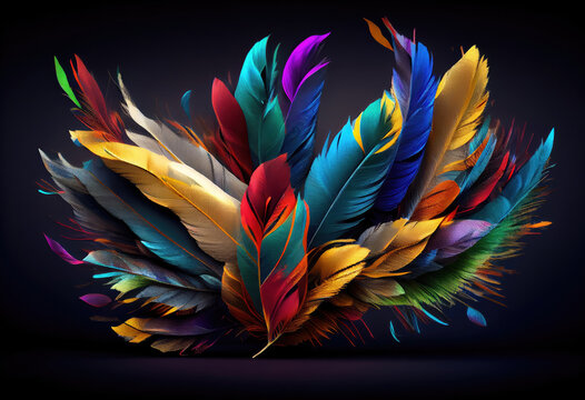 3d colorful feathers for carnival composition .Generate Ai.