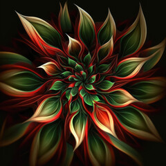 Flower with a green and red design. Generate Ai.