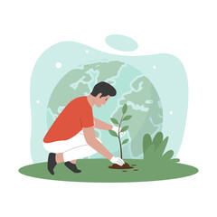 Vector concept of people plant trees. Illustration for website, landing page, mobile app, poster and banner. Trendy flat vector illustration	