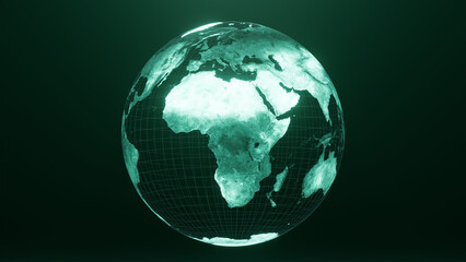 3D render of african globe map, Technology and Futuristic blue green line glowing Earth Background