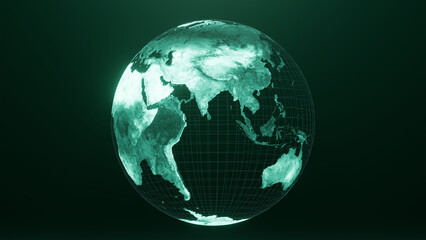 3D render of asia globe map, Technology and Futuristic blue green line glowing Earth Background