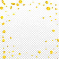 Indian rupee coins falling. Scattered gold INR