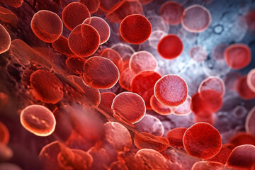 A captivating image of erythrocytes under a microscope, medicine, blood,  Generative AI