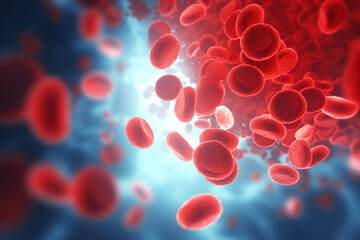 Erythrocytes in motion, creating a sense of dynamic, blood, energy, medicine Generative AI