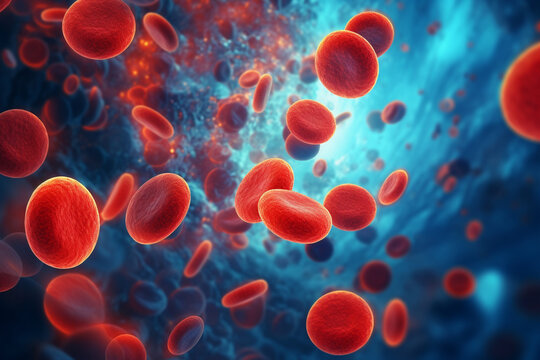 Erythrocytes in motion, creating a sense of dynamic, blood, energy, medicine Generative AI