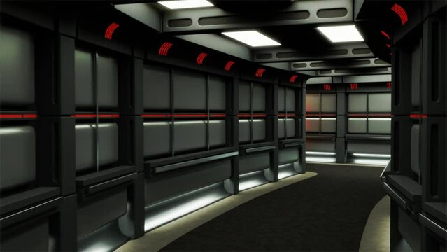 Walk through a spaceship in a corridor