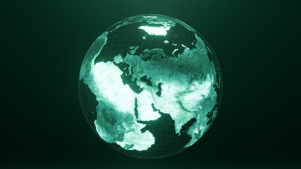 3D render of africa and europe globe map, Technology and Futuristic blue green line glowing Earth Background