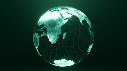 Fototapeta na wymiar 3D render of african and managascar globe map, Technology and Futuristic blue green line glowing Earth Background