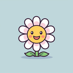 Smiling Daisy Flower On Solid Background Cartoon Illustration
