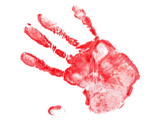 Bloody handprint smudged, red spray stain isolated on white © dule964