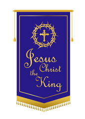 Jesus Christ The King, Church Banner and Backdrop Vertical, Cross with Crown Vector Illustration