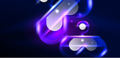 Obraz premium Abstract background glowing neon light geometric shapes. Space cosmic or magic energy vector wallpaper For Wallpaper, Banner, Background, Card, Book Illustration, landing page