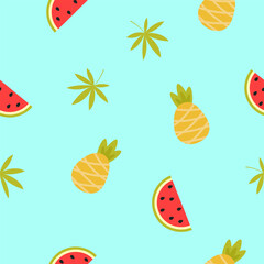 Pattern with fruits, summer illustration