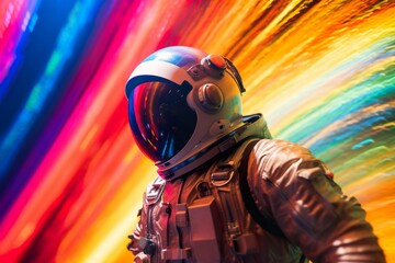 Abstract image of cosmonaut in colors of rainbow - obrazy, fototapety, plakaty