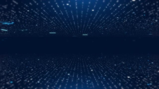 data center binary code running, big data for business, dark blue digital concept