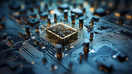 Dive into the abstract realm of artificial intelligence captured through a mesmerising composition of meticulously crafted circuit boards. generative AI