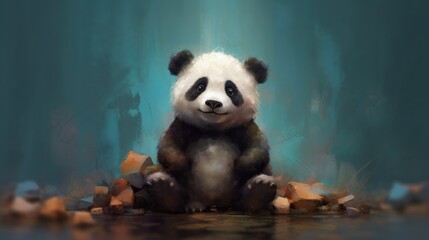 Obraz na płótnie Canvas Cute panda bear colorful illustration for children by generative ai