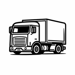 Simple Black Line Truck Icon Illustration