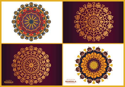 Set collection for mandala coloring book . Decorative round circle art ornaments design.