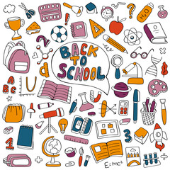 Back to School hand drawn doodles vector illustration. School and education artistic colourful drawings.