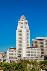 Los Angeles historic city hall under blue sky