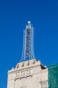 tower of historic el Capitan theater and cinema in Hollywood