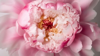 Fototapeta na wymiar top view of a beautiful pink peony and loose petals Generative AI